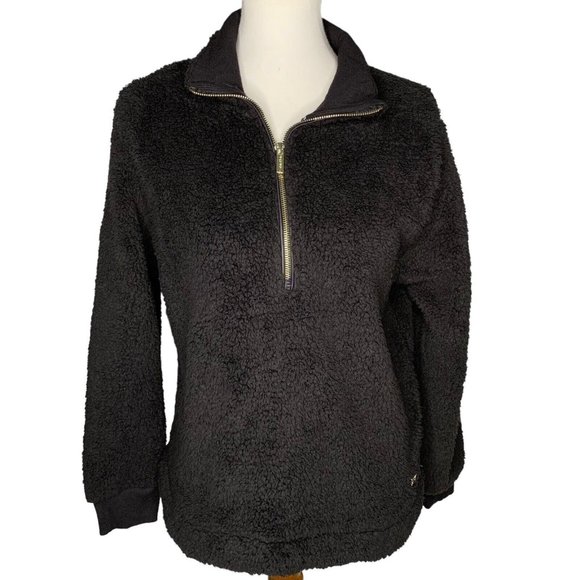 Calvin Klein Half Zip Fleece Pullover Jacket Size Medium Black Sherpa - Picture 1 of 8